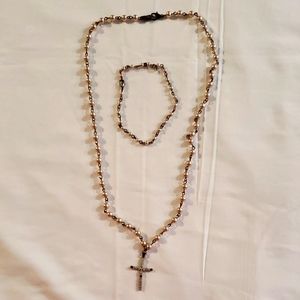 Elegant Gold and Silver Beaded Necklace and Bracelet Set